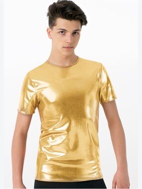 Weissman Metallic Gold Crewneck Dance Shirt Top Style 6670 LC